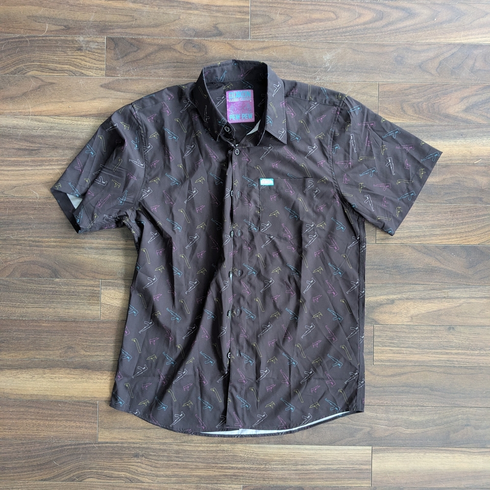 DIXXON Short-Sleeve Button-Down Shirt with Multicolor Accent Print